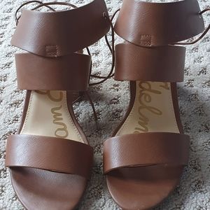 Brown Faux Lace Up Leather Sandle by Sam Edelman